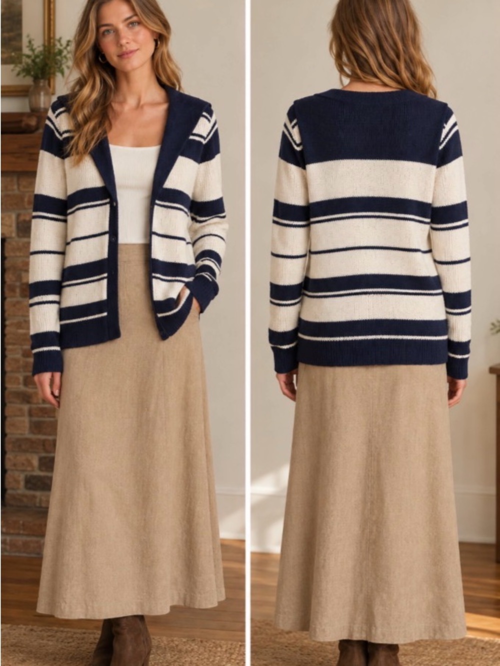 Talbots 100% Cotton Sailor Striped Cardigan